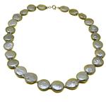 El Coral Necklace Grey Flat Round Pearls 14mm, 45cm Length