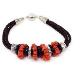 Coralli di Sardegna Pulsera Coral Cerdeña Chips, Ágata Negra, Elementos Plateados e Hilo Seda