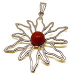 El Coral Colgante Sol Coral Rojo Bola 7 mm y Soporte Plateado