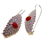 Coralli di Sardegna Earrings Red Coral and Silver Filigree Leaves 15x25mm