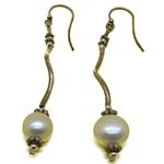El Coral Earrings White Pearls 9mm with Silvered Pendant and Details