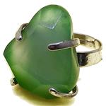 El Coral Anillo Ágata Verde Piedra Grande con Montura Metal, Ajustable