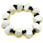 El Coral Bracciale Agata Bianca Sfaccettata 12x17mm. e Agata Nera Chips 8mm. Elastico