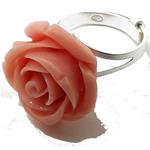 Coralli di Sardegna Anello Corallo Rosa a Forma di Rosa 20mm. in Argento Regolabile