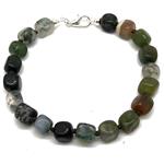 El Coral Bracciale Agata Indiana Dadi 8mm. Annodato Chiusura Argentata 