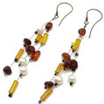 amber earrings and pearls with silver