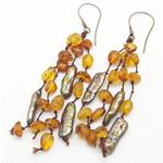 pendientes ámbar  perlas y plata