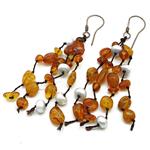 amber earrings and pearls with silver