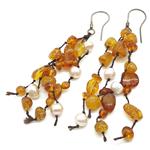 pendientes ámbar  perlas y plata
