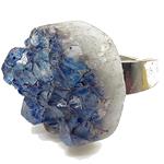 El Coral Blue Geode Amethyst Ring 27mm. Adjustable Silver Frame