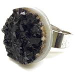 El Coral Black Geode Amethyst Ring 26mm. Adjustable Silver Frame