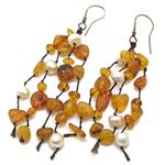 pendientes ámbar  perlas y plata