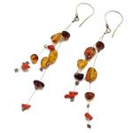 pendientes ámbar  perlas y plata