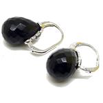 El Coral Orecchini Agata Nera Gocce Sfaccettate 12x16mm. e Zirconi Montatura Argento
