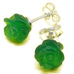 El Coral Orecchini Agata Verde Incisione a Rosa 8mm. in Argento Chiusura a Pressione