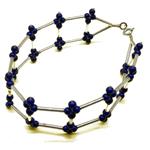 El Coral Bracciale Lapislazuli 3mm. Barrette a Scaletta e Chiusura Argentate 