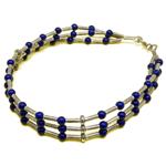 El Coral Bracciale Lapislazuli 3mm. 3 Fili Barrette e Chiusura Argentati 18mm. 