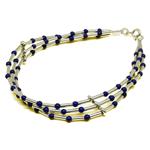 El Coral Bracciale Lapislazuli 3mm. 3 Fili Barette e Chiusura Argentati 18mm. 