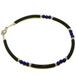 El Coral Bracciale Lapislazuli 3mm. Caucciu' Pallini e Chiusura Argentati 18,5cm. 