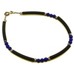 El Coral Bracciale Lapislazuli 3mm. Caucciu' Pallini e Chiusura Argentati 17,5cm. 