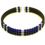 El Coral Bracciale Lapislazuli 3mm. 3 Fili caucciu' Molle in Acciaio Pallini Argentati 