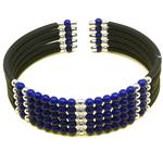 El Coral Bracciale Lapislazuli 3mm. 5 Fili Caucciu' Molle in Acciaio Pallini Argentati