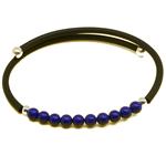 El Coral Bracciale in Lapislazuli Pallini da 4mm. e Pallini Argentati, Caucciú e Infilato con Molla in Acciaio