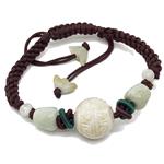 El Coral Bracciale Giada Sfera Incisa 16mm. Pallini e Goccie e Acore Cordino Scorrevole