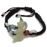 El Coral Bracciale Giada Incisione Maschera 35mm. Pallino e Dischetti con Cordino Scorrevole