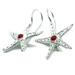 Coralli di Sardegna Red Coral Earrings 3 mm Silver Starfish 35mm Safe Hook