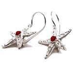 Coralli di Sardegna Red Coral Earrings 3 mm Silver Starfish 28mm Safe Hook