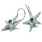 Coralli di Sardegna Turquoise Earrings 3 mm Silver Filigree Starfish 28mm Safe Hook