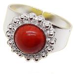 Coralli di Sardegna Anillo de coral rojo 8 mm Filigrana de Cerdeña Bolas de plata Banda abierta