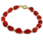 El Coral Bracciale Corallo Rosso Sassolini 6/8mm. Pallini e Chiusura Dorati
