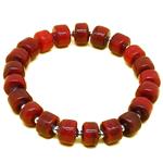 El Coral Bracciale Pasta Corallo Rosso 8/9mm. Pallini Argentati Elastico