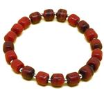 El Coral Bracciale Pasta Corallo Rosso 7/8mm. Pallini Argentati Elastico
