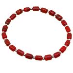 El Coral Bracciale Pasta Corallo Rosso 5/6mm. Pallini Argentati Elastico