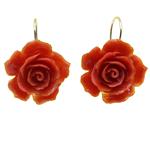 El Coral Earring Red Coral with Rose Shape 30mm and Silver, 3cm Length