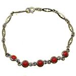 El Coral Bracciale Corallo Rosso 5 Cabochon da 4mm. in Argento