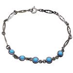 El Coral Turquoise 5 Cabochon Bracelet 4 mm.  Silver