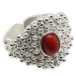 Coralli di Sardegna Red Coral Ring 5x7mm Sardinian Filigree Silver Balls Adjustable