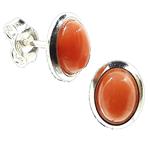 El Coral Earrings Pink Coral Cabochon 5x7 mm and Silver