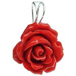 El Coral Coral Pendant Red paste in the shape of a Rose 30 mm. in Silver