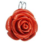 El Coral Red Coral Pendant Rose Shape Pasta 35mm. in Silver