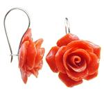 El Coral Earring Red Coral with Rose Shape 26mm and Silver, 3cm Length