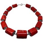 El Coral Collana Corallo Oceanico Rosso, Cilindri scalare 2,15-3,55cm e Zamak, peso 550 gr, chiusura Zamak.