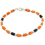 El Coral Bracciale in Corallo Rosa tubetti Barocco e tubetti in Hematite con pallini e Chiusura Argentati
