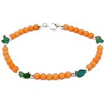 El Coral Bracelet Pink Coral Balls, Green Agate and Silvered Balls