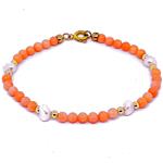 El Coral Bracelet Pink Coral Balls, Pearls and Golden Balls