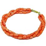 El Coral Bracciale in Corallo Rosa lavorazione in tubetti barocco tre fili chiusura Dorata